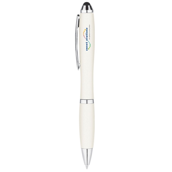 aerial view a pearl white curvy stylus twist pen - metallic, image 2 of 2