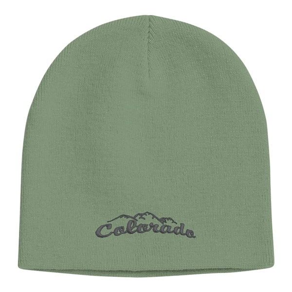 aerial view a light olive 100 acrylic knit beanie cap, image 2 of 2