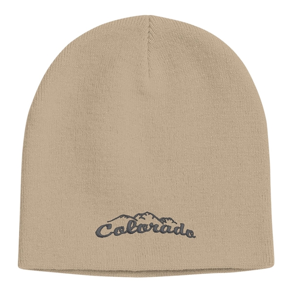 aerial view a tan 100 acrylic knit beanie cap, image 2 of 2