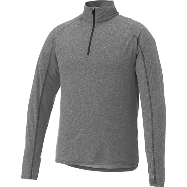 aerial view a heather dark charcoal (988) mens taza performance knit quarter zip with thumb holes, image 4 of 4