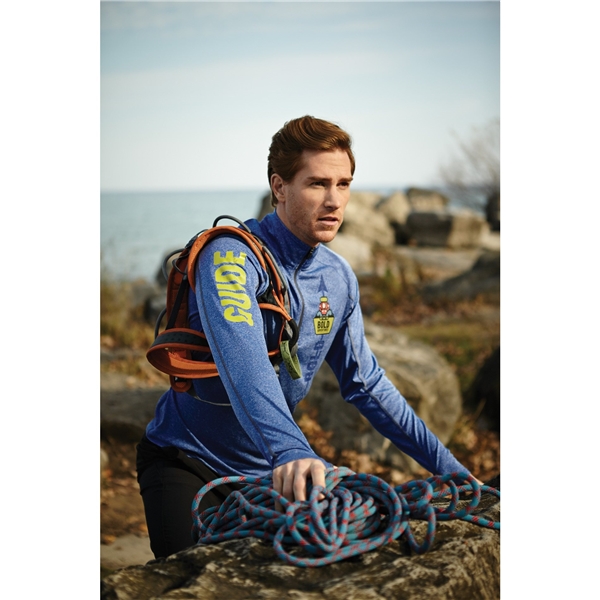 aerial view a new royal heather (561) mens taza performance knit quarter zip with thumb holes, image 6 of 6