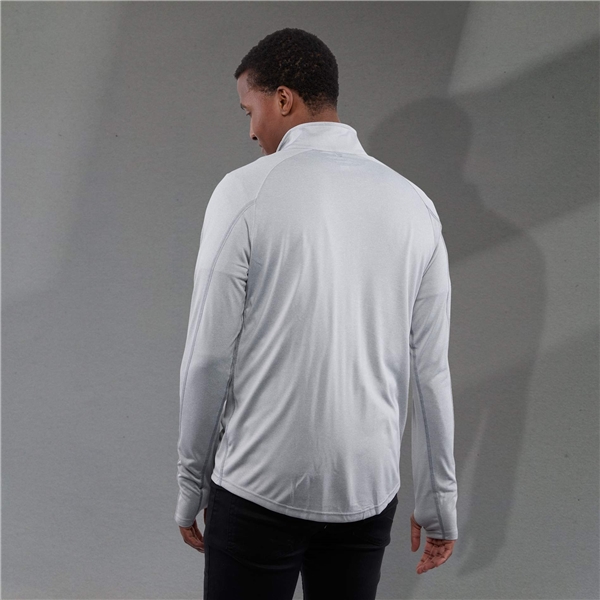 aerial view a silver heather (927) mens taza performance knit quarter zip with thumb holes, image 4 of 7