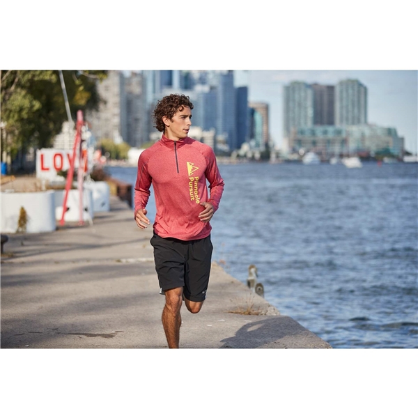 aerial view a team red heather (358) mens taza performance knit quarter zip with thumb holes, image 10 of 10