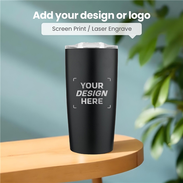 aerial view a group of 20 oz odin vacuum travel insulated stainless steel tumbler, image 3 of 5