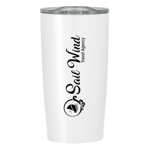 aerial view a white with clear lid 20 oz himalayan tumbler, image 5 of 6
