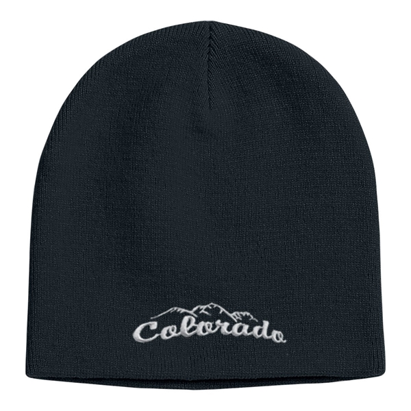 aerial view a black 100 acrylic knit beanie cap, image 2 of 2