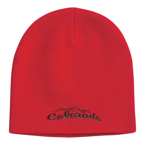 aerial view a red 100 acrylic knit beanie cap, image 2 of 2