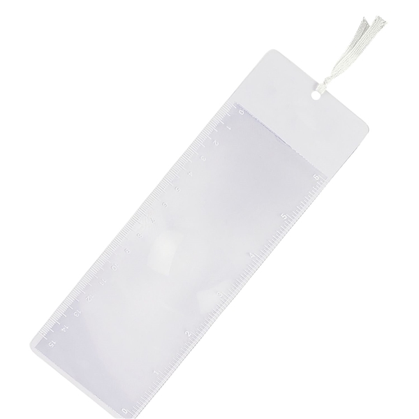 aerial view a white/clear magnifier bookmark ruler with ribbon, image 2 of 2