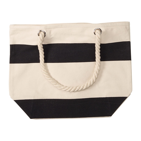 aerial view a black 16 oz portsmouth cotton canvas tote bag, image 3 of 3