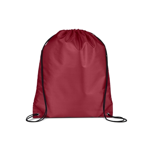 aerial view a burgundy versatile polyester drawstring backpack, image 2 of 3
