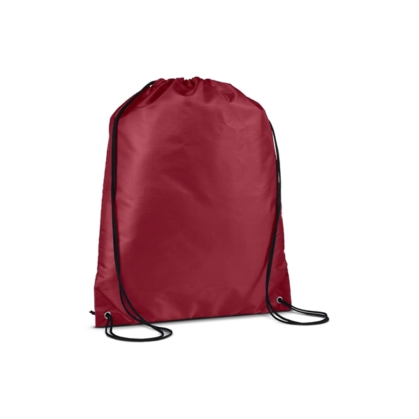 aerial view a burgundy versatile polyester drawstring backpack, image 3 of 3