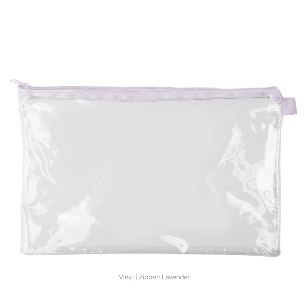 aerial view a clear bag & lavender zipper dottie pouch - clear vinyl, image 2 of 2