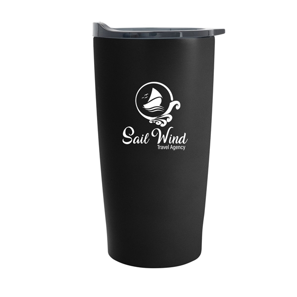 aerial view a matte black with charcoal lid 20 oz himalayan recycled tumbler, image 2 of 2