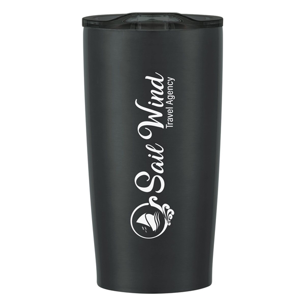 aerial view a matte black with charcoal lid 20 oz himalayan tumbler, image 5 of 6