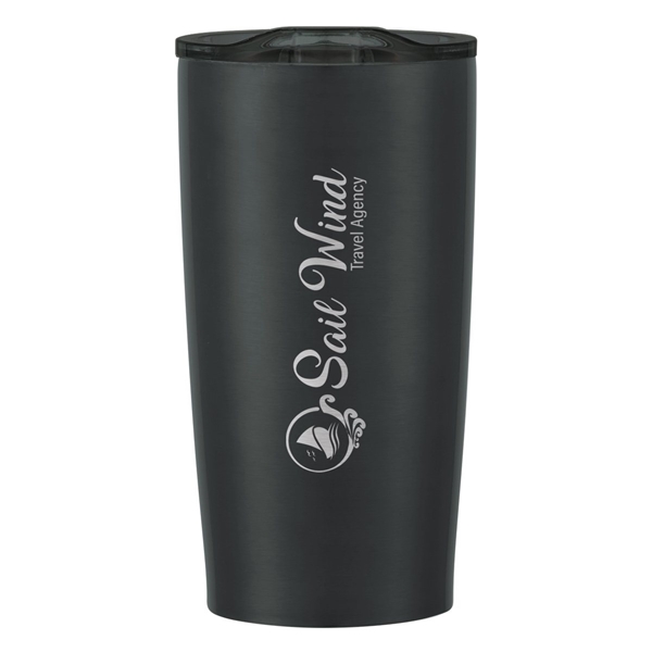 aerial view a matte black with charcoal lid 20 oz himalayan tumbler, image 6 of 6
