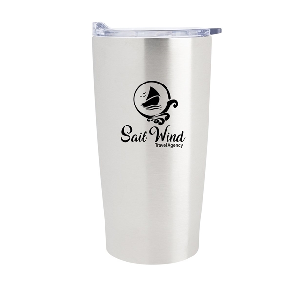 aerial view a silver with clear lid 20 oz himalayan recycled tumbler, image 2 of 2