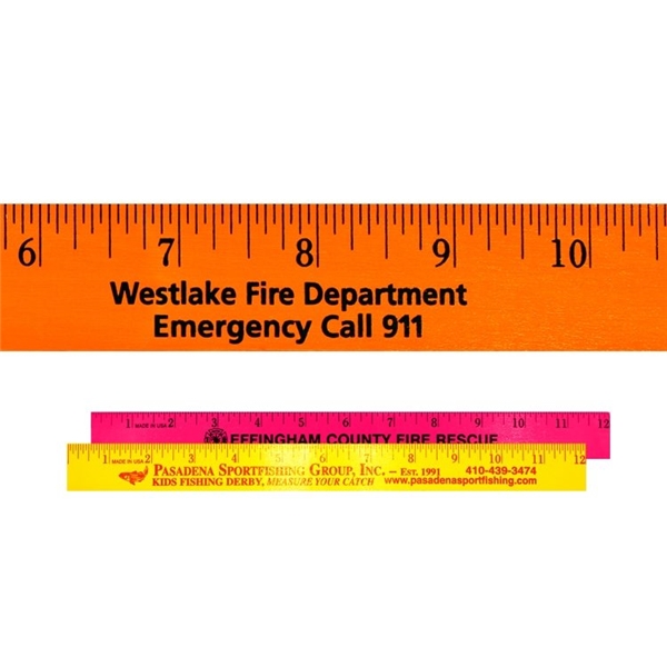 Promotional 12 Fluorescent Wood Ruler - English Scale