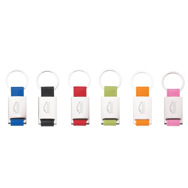 Promotional 4 1/8 x 1 15/16 x 5/8 Leather and Chrome Colorplay Key Ring