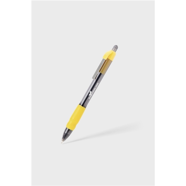 aerial view a lemon yellow with black ink maxglide click(tm) hybrid ink comfort grip tropical pen, image 2 of 2