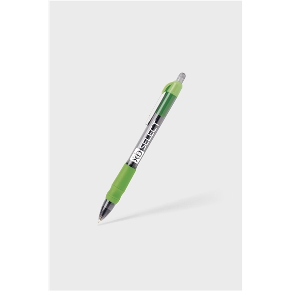 aerial view a lime green with blue ink maxglide click(tm) hybrid ink comfort grip tropical pen, image 2 of 2