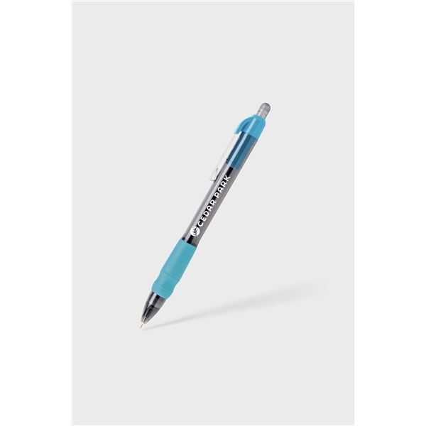 aerial view a sky blue with blue ink maxglide click(tm) hybrid ink comfort grip tropical pen, image 2 of 2