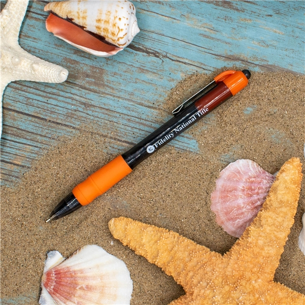 aerial view a citrus orange with black ink maxglide click(tm) hybrid ink comfort grip tropical pen, image 3 of 3