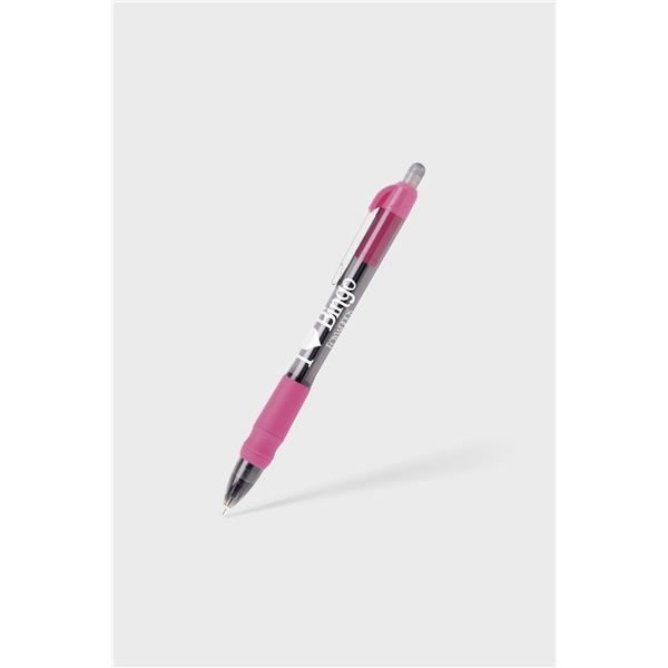 aerial view a hot pink with black ink maxglide click(tm) hybrid ink comfort grip tropical pen, image 2 of 3