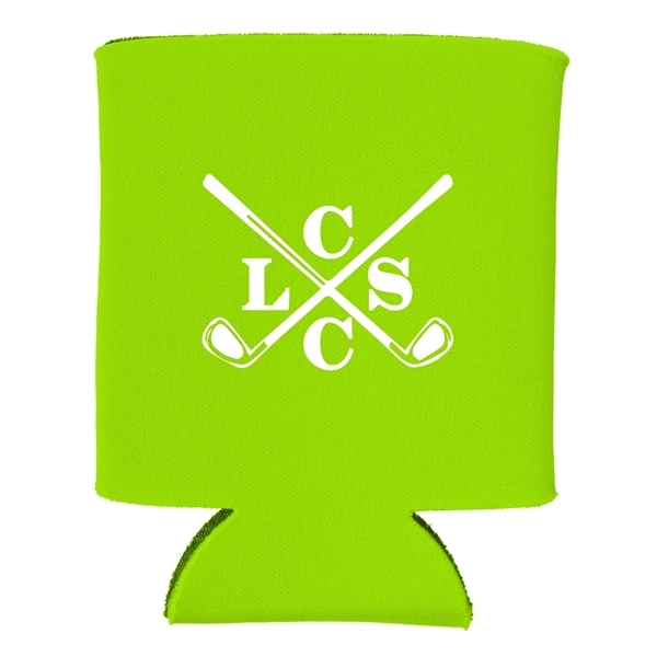 aerial view a lime green folding foam can cooler sleeve, image 4 of 4