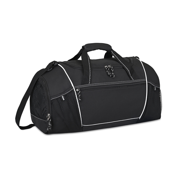 aerial view a black 600d polyester endurance sports bag, image 4 of 5