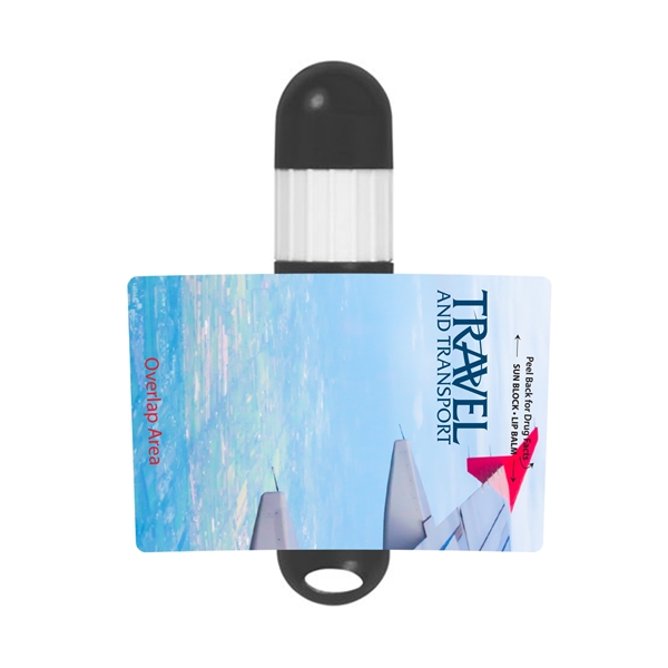 aerial view a translucent black/white portable spf30 sunscreen spf15 lip protection combo, image 3 of 3