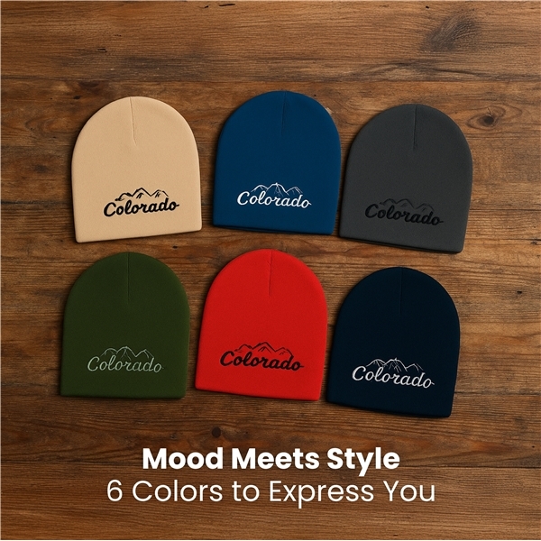 aerial view a group of 100 acrylic knit beanie cap, image 2 of 5