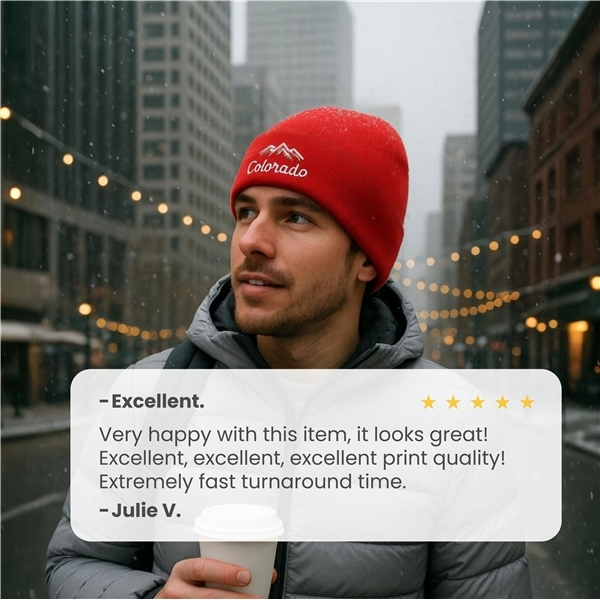 aerial view a group of 100 acrylic knit beanie cap, image 5 of 5