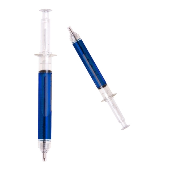 aerial view a blue syringe click ball pen, image 2 of 2