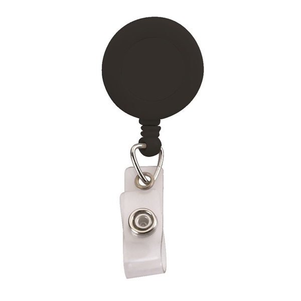 Promotional Round Retractable Zip Cord with Epoxy Dome and Vinyl Snap Attachment - Bulldog Clip on Back