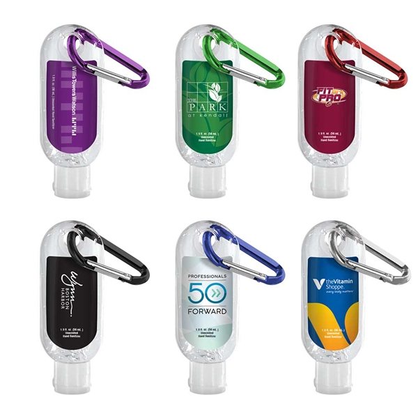 Promotional 1.9 oz Clear Sanitizer in Clear Bottle with Carabiner