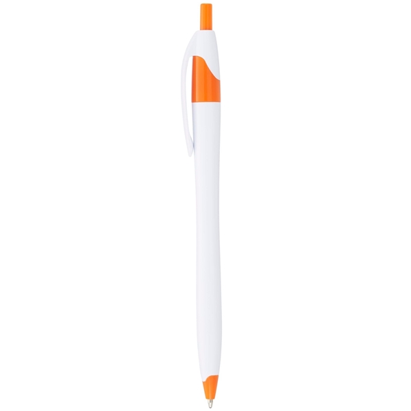 aerial view a white with orange trim cougar multi color click ballpoint pen, custom pens, image 2 of 4