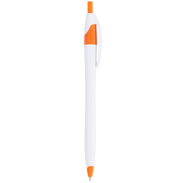 aerial view a white with orange trim cougar multi color click ballpoint pen, custom pens, image 3 of 4