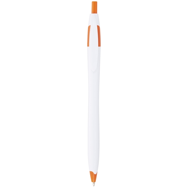 aerial view a white with orange trim cougar multi color click ballpoint pen, custom pens, image 4 of 4