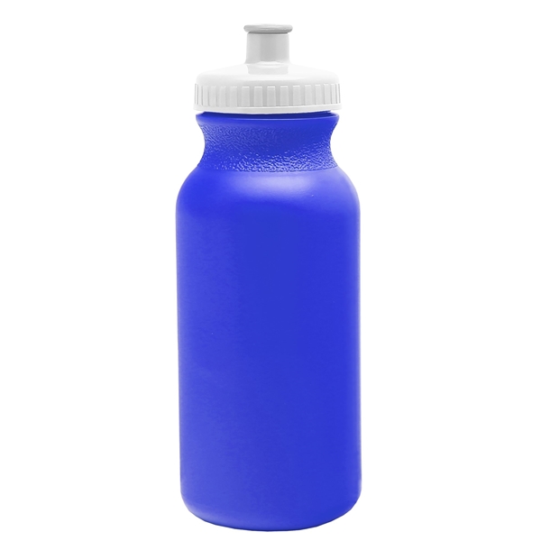 aerial view a royal blue bottle & white lid 20 oz the omni color bike bottle with push pull lid, image 2 of 2