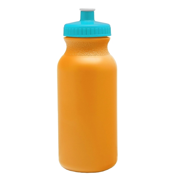 aerial view a athletic gold bottle & cyan lid 20 oz the omni color bike bottle with push pull lid, image 2 of 2