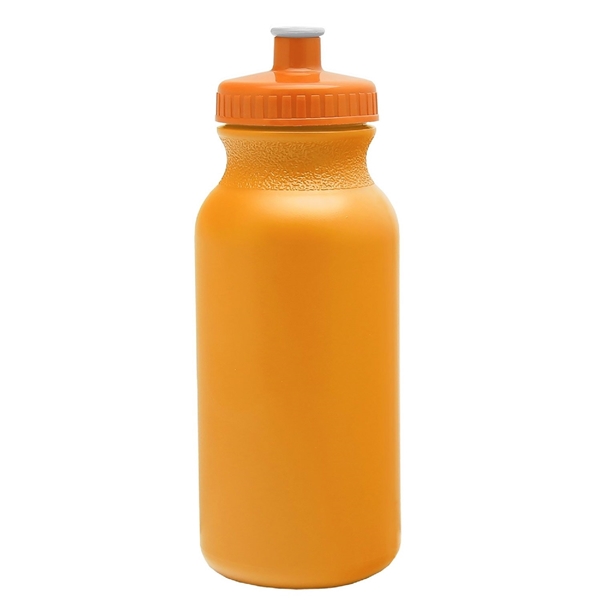 aerial view a athletic gold bottle & orange lid 20 oz the omni color bike bottle with push pull lid, image 2 of 2