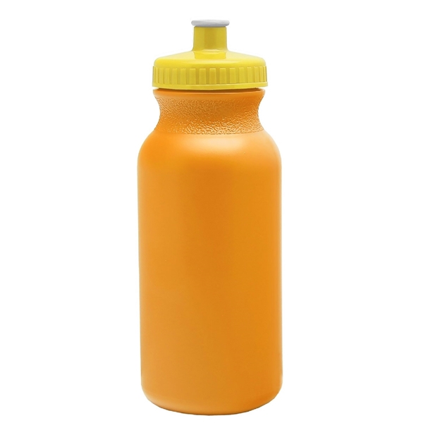 aerial view a athletic gold bottle & yellow lid 20 oz the omni color bike bottle with push pull lid, image 2 of 2