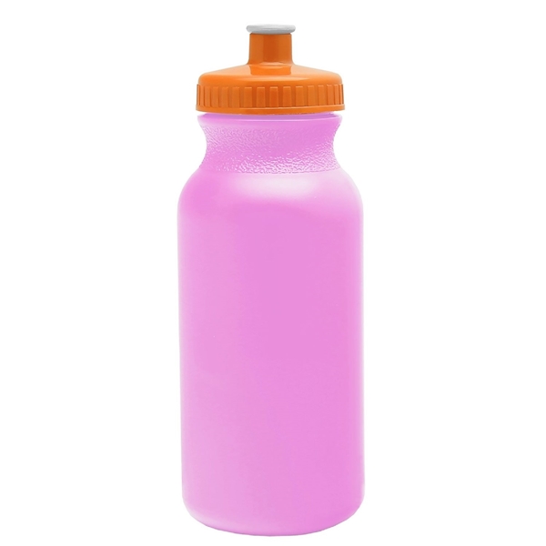aerial view a awareness pink bottle & orange lid 20 oz the omni color bike bottle with push pull lid, image 2 of 2