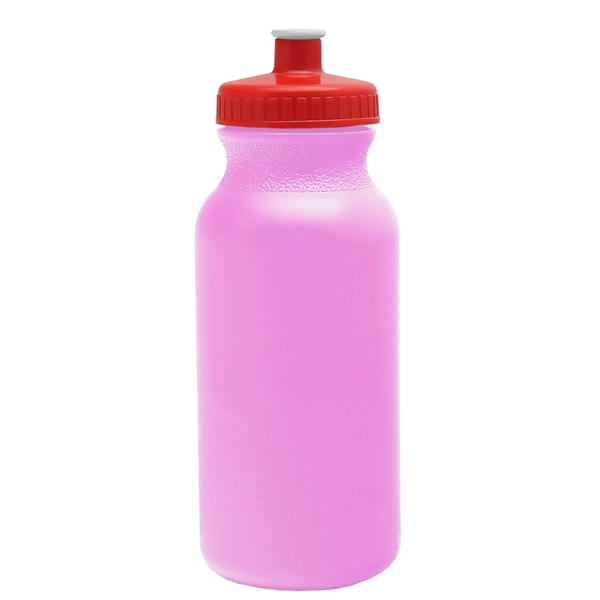 aerial view a awareness pink bottle & red lid 20 oz the omni color bike bottle with push pull lid, image 2 of 2
