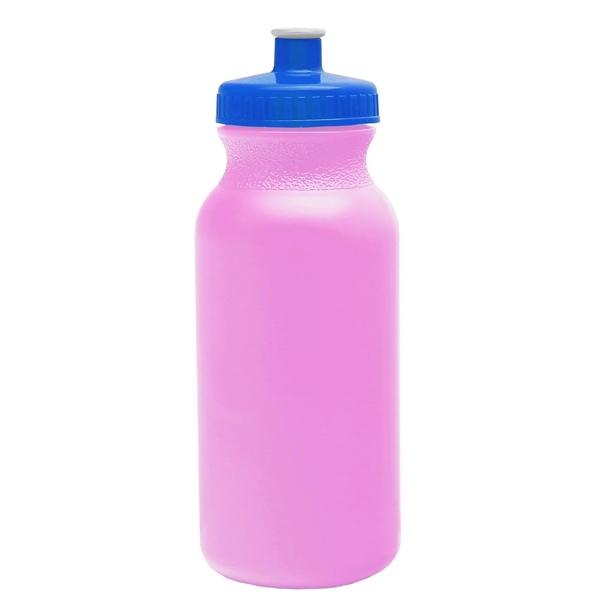 aerial view a awareness pink bottle & royal blue lid 20 oz the omni color bike bottle with push pull lid, image 2 of 2