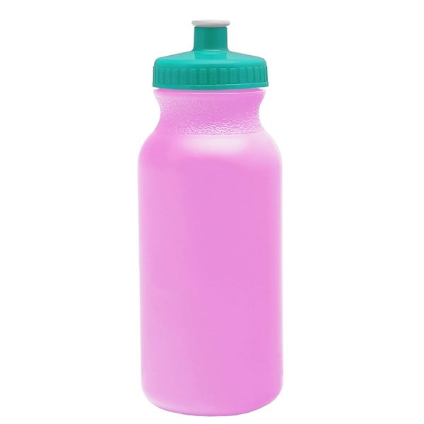 aerial view a awareness pink bottle & teal lid 20 oz the omni color bike bottle with push pull lid, image 2 of 2