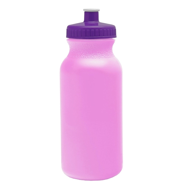 aerial view a awareness pink bottle & violet lid 20 oz the omni color bike bottle with push pull lid, image 2 of 2