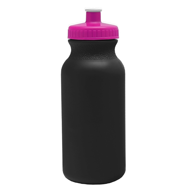 aerial view a black bottle & hot pink lid 20 oz the omni color bike bottle with push pull lid, image 2 of 2
