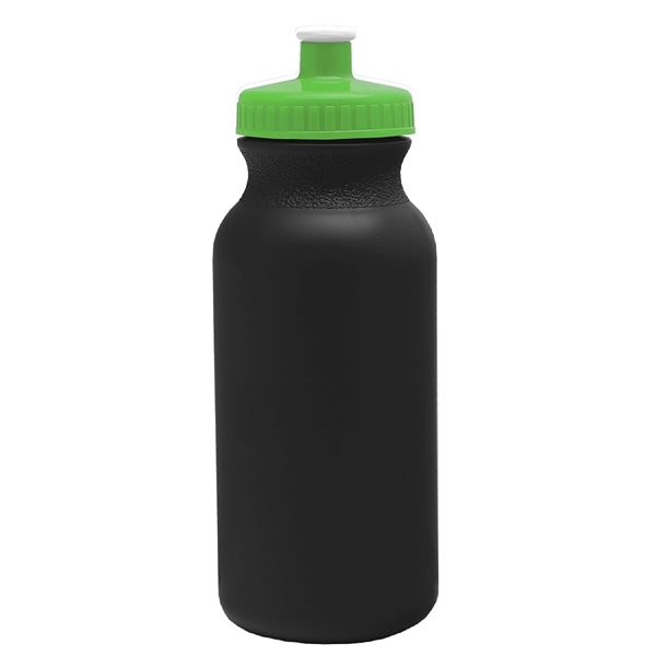 aerial view a black bottle & lime green lid 20 oz the omni color bike bottle with push pull lid, image 2 of 2