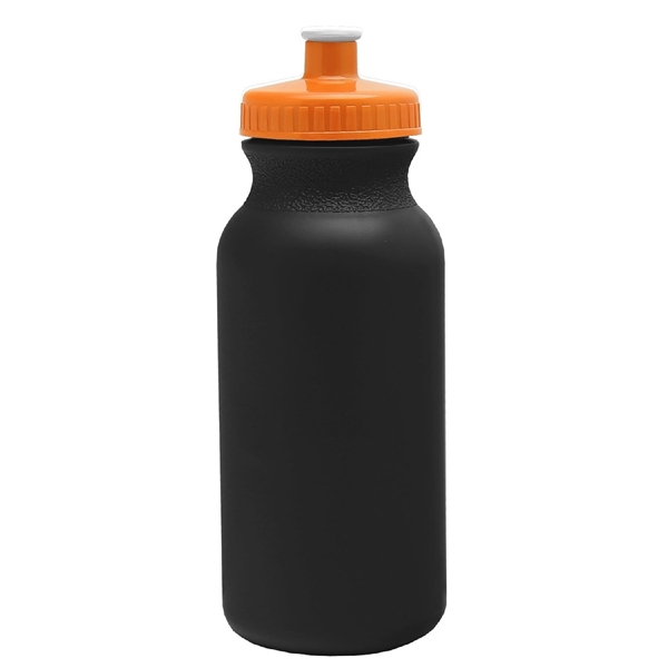 aerial view a black bottle & orange lid 20 oz the omni color bike bottle with push pull lid, image 2 of 2